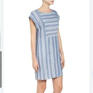 NEW Caslon Blue and White 100% Linen Sheath Mini Dress